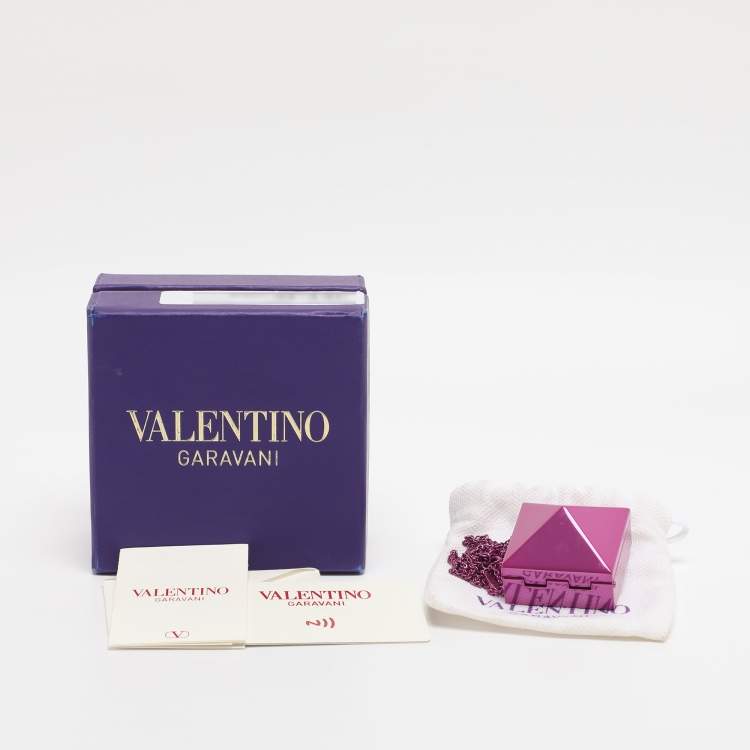 Pre Owned Valentino Purple Pink Rockstud Mirror Box Pendant Chain Necklace