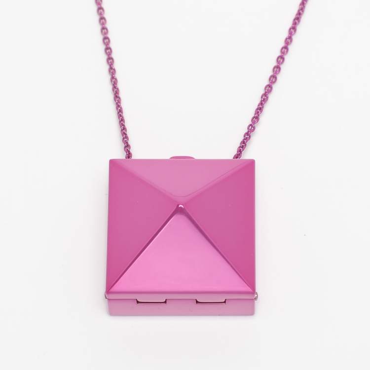 Pre Owned Valentino Purple Pink Rockstud Mirror Box Pendant Chain Necklace