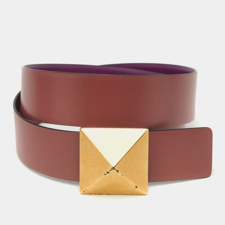 Pre Owned Valentino Purple/Old Rose Leather One Stud Reversible Belt 75CM