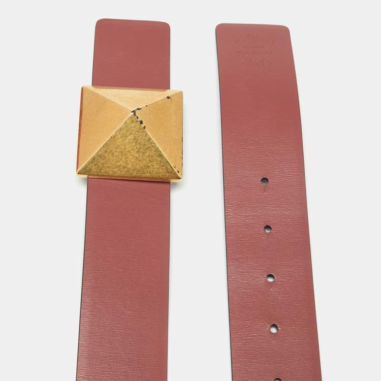 Pre Owned Valentino Purple/Old Rose Leather One Stud Reversible Belt 75CM