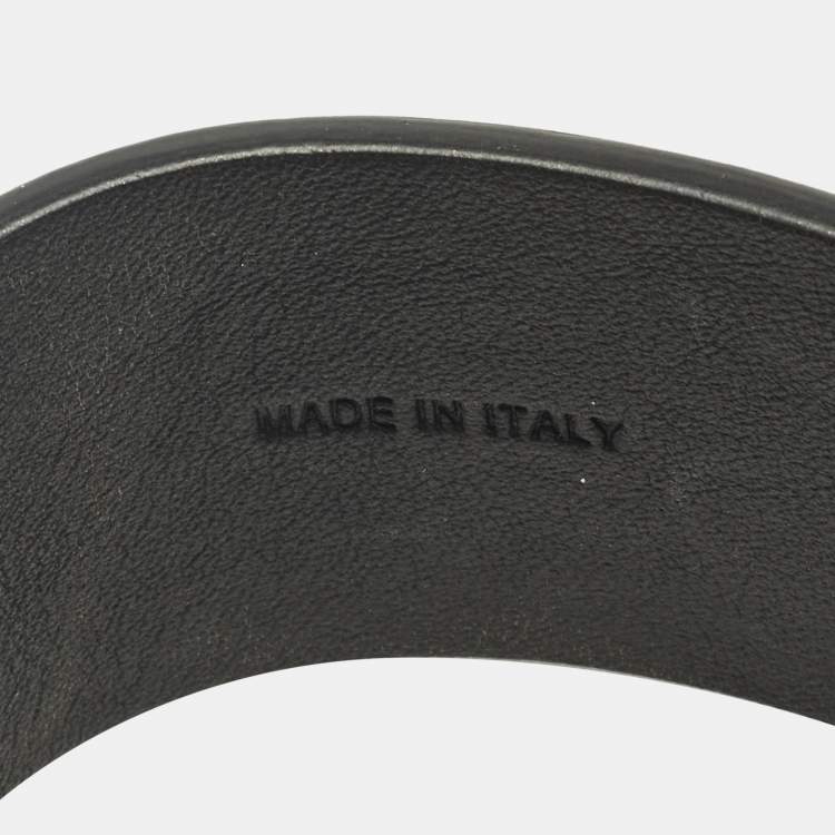 Pre Owned Valentino  Rockstud Black Leather Gold Tone Wide Bracelet