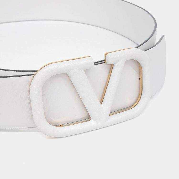 Pre Owned Valentino White Leather V-Ring Belt
