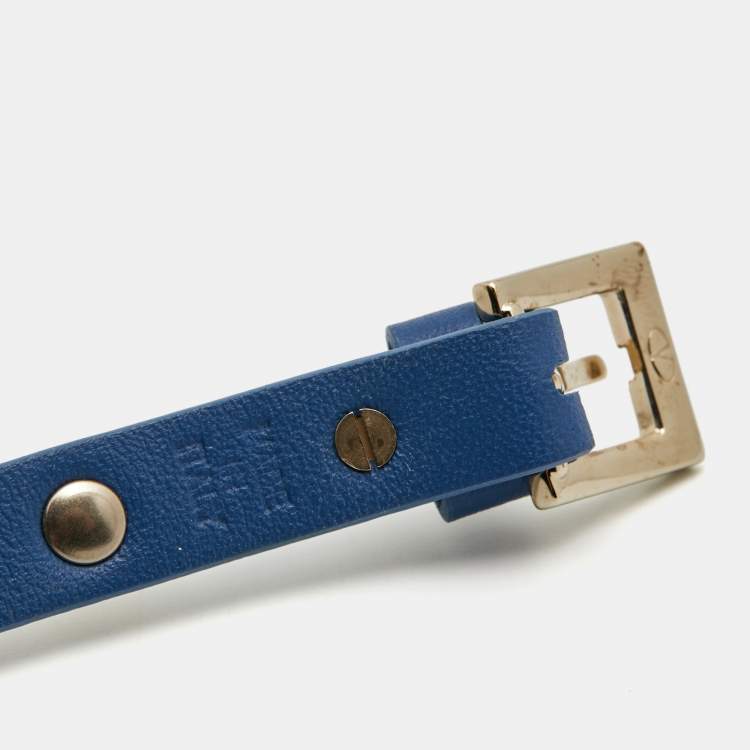 Pre Owned Valentino Rockstud Blue Leather Gold Tone Bracelet