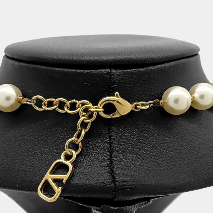 Pre Owned Valentino pearl logo necklace