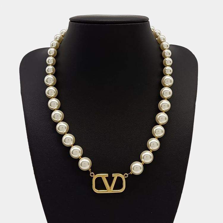 Pre Owned Valentino pearl logo necklace
