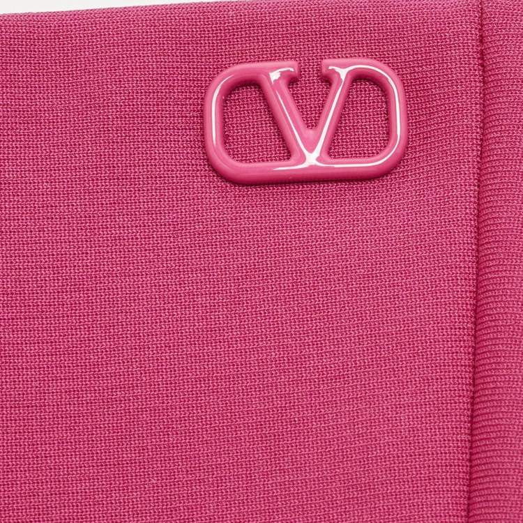 Pre Owned Valentino Pink Vlogo Detail Jersey Elbow-Length Gloves