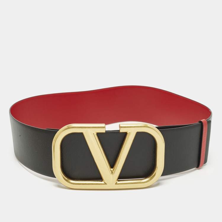 Pre Owned Valentino VLogo Wide Waist Belt Red Leather