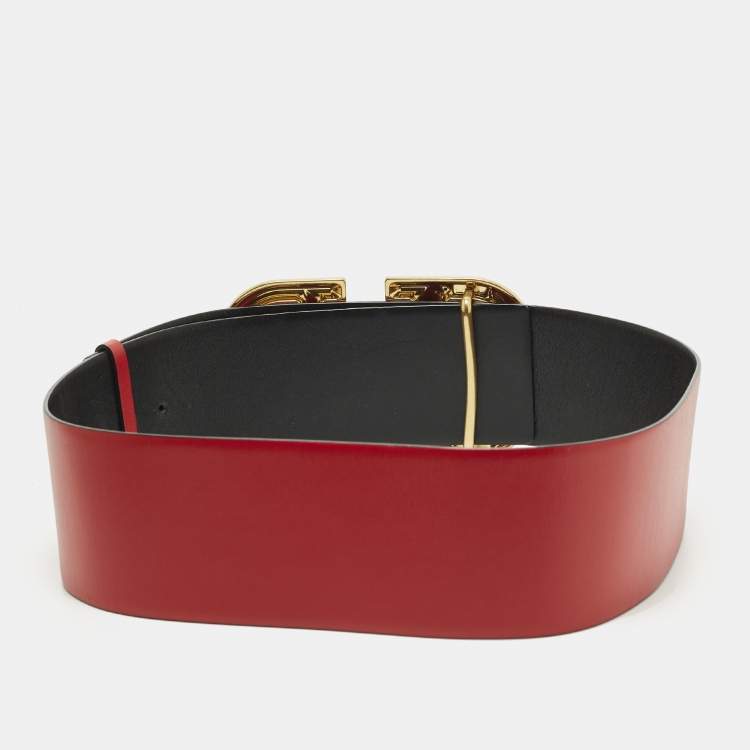 Pre Owned Valentino VLogo Wide Waist Belt Red Leather