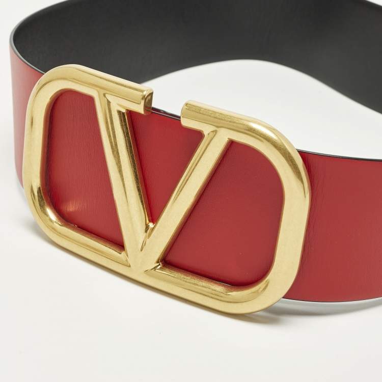 Pre Owned Valentino VLogo Wide Waist Belt Red Leather