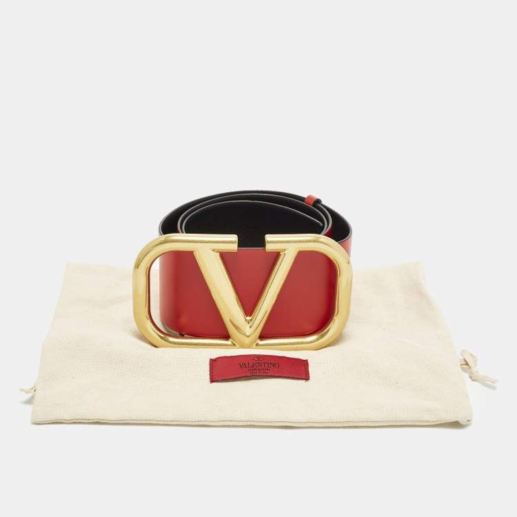 Pre Owned Valentino VLogo Wide Waist Belt Red Leather