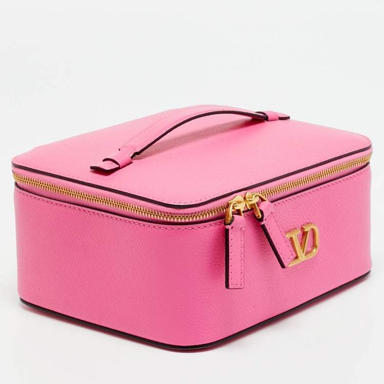 Pre Owned Valentino VLogo Pink Leather Cosmetic Case Set