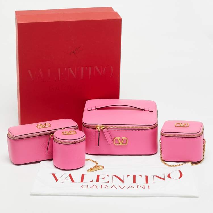 Pre Owned Valentino VLogo Pink Leather Cosmetic Case Set