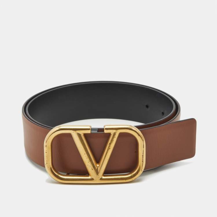 Pre Owned Valentino VLogo Signature 80 CM Reversible Belt Black/Brown Leather