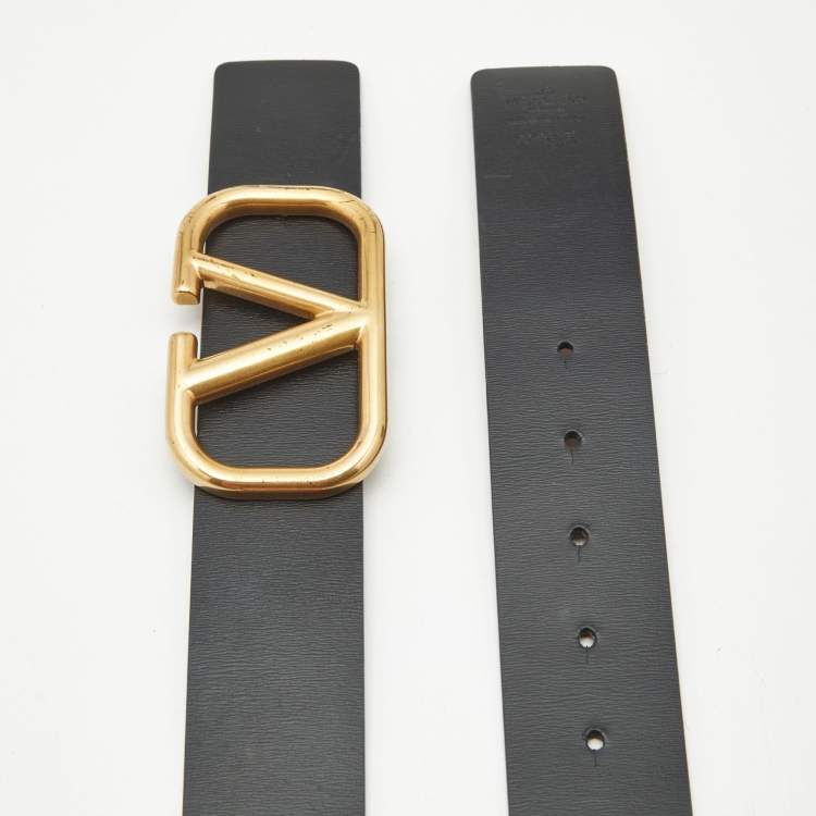 Pre Owned Valentino VLogo Signature 80 CM Reversible Belt Black/Brown Leather