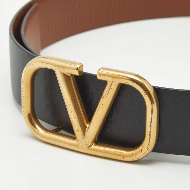 Pre Owned Valentino VLogo Signature 80 CM Reversible Belt Black/Brown Leather