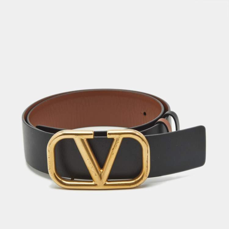 Pre Owned Valentino VLogo Signature 80 CM Reversible Belt Black/Brown Leather