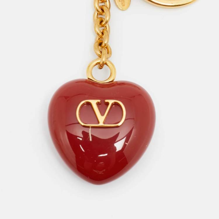 Pre Owned valentino Coeur Royal Resin Heart Gold Tone Bag Charm