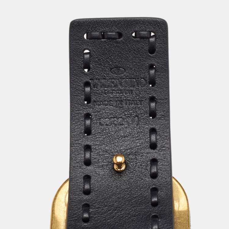 Pre Owned Valentino VLogo 80 CM Waist Belt Black Leather Whipstitch