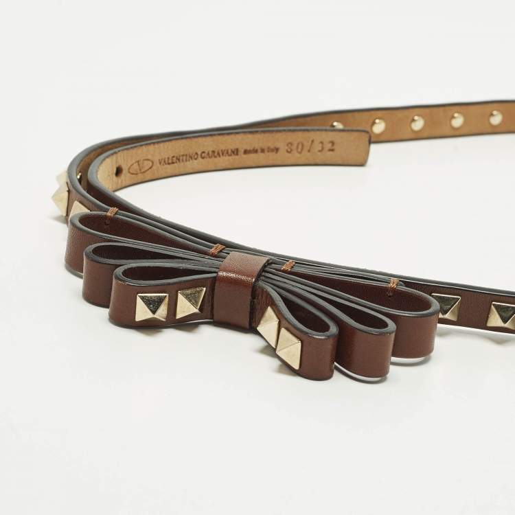 Pre Owned Valentino Bow 80CM Slim Belt Brown Leather