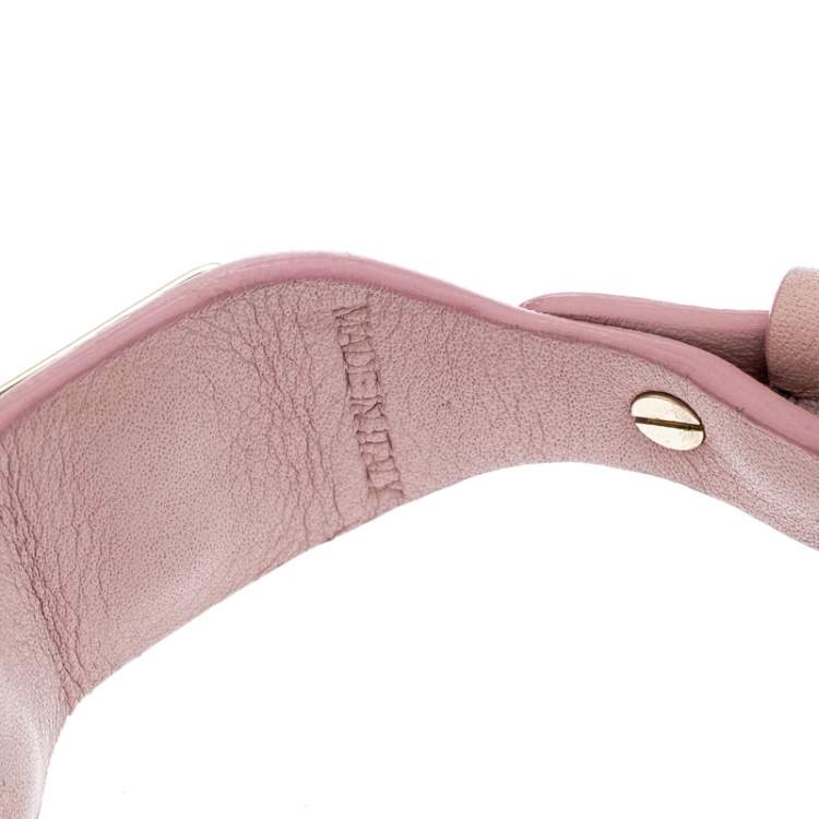 Pre Owned Valentino Rockstud Gold Tone Pink Leather Bracelet