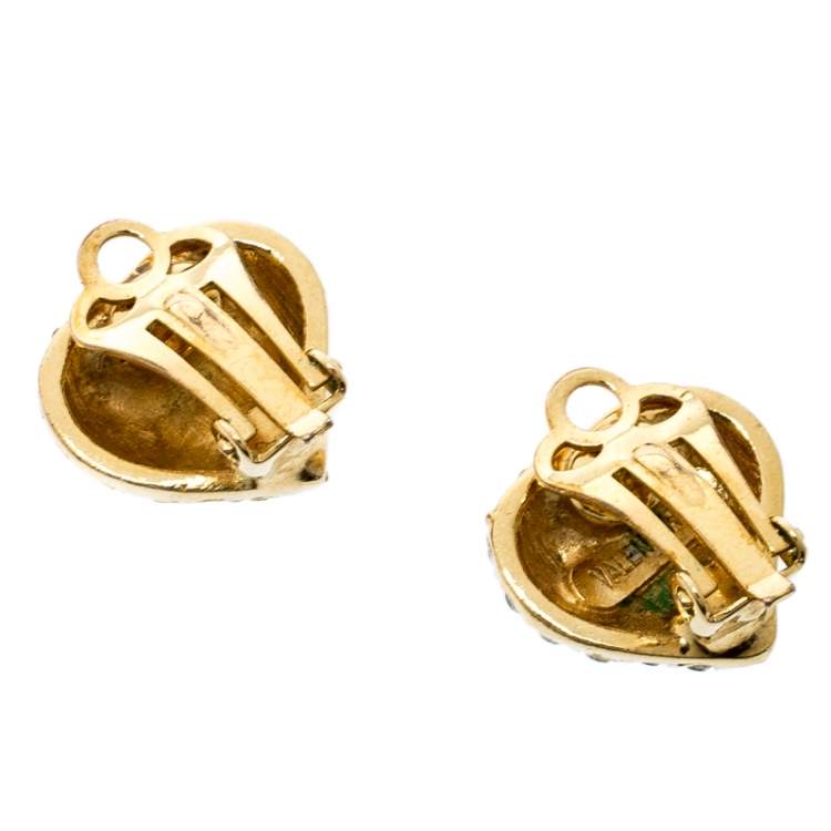 Pre Owned Valentino Crystal Embedded Heart Pendant Necklace and Earrings Set