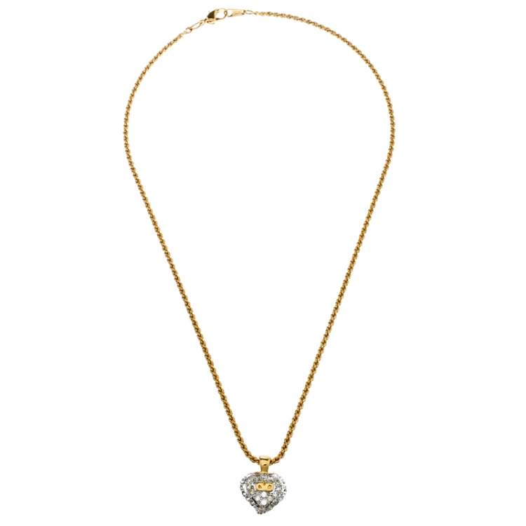 Pre Owned Valentino Crystal Embedded Heart Pendant Necklace and Earrings Set