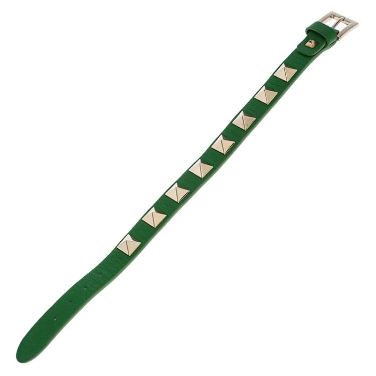 Pre Owned Valentino Green Leather Rockstud Bracelet
