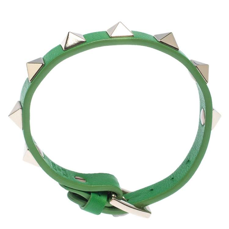 Pre Owned Valentino Green Leather Rockstud Bracelet