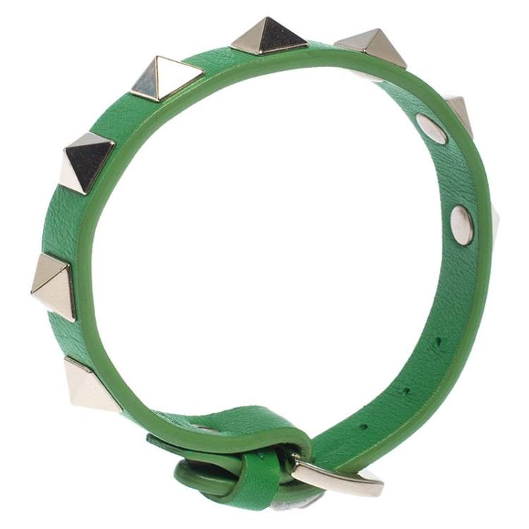 Pre Owned Valentino Green Leather Rockstud Bracelet