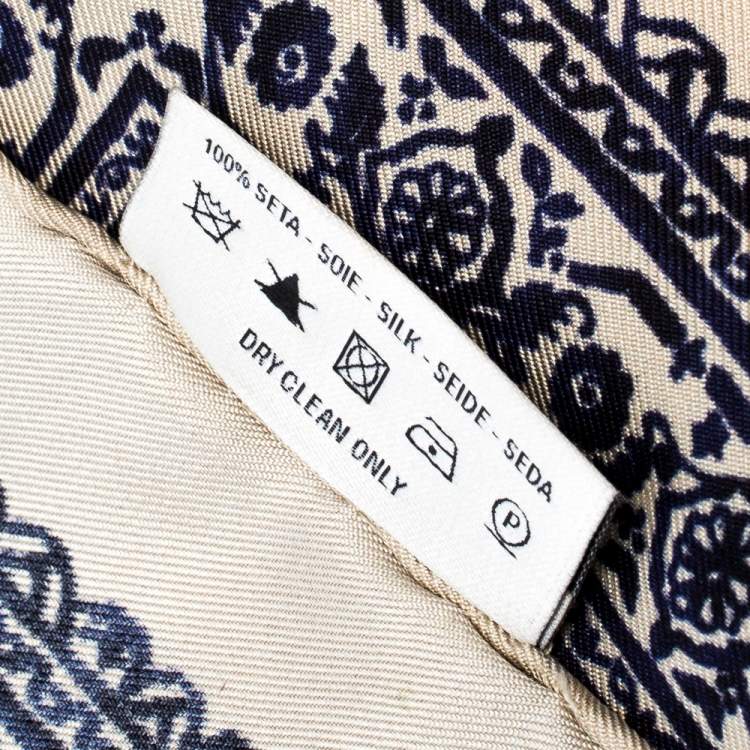 Pre Owned Valentino Beige & Blue Printed Silk Scarf