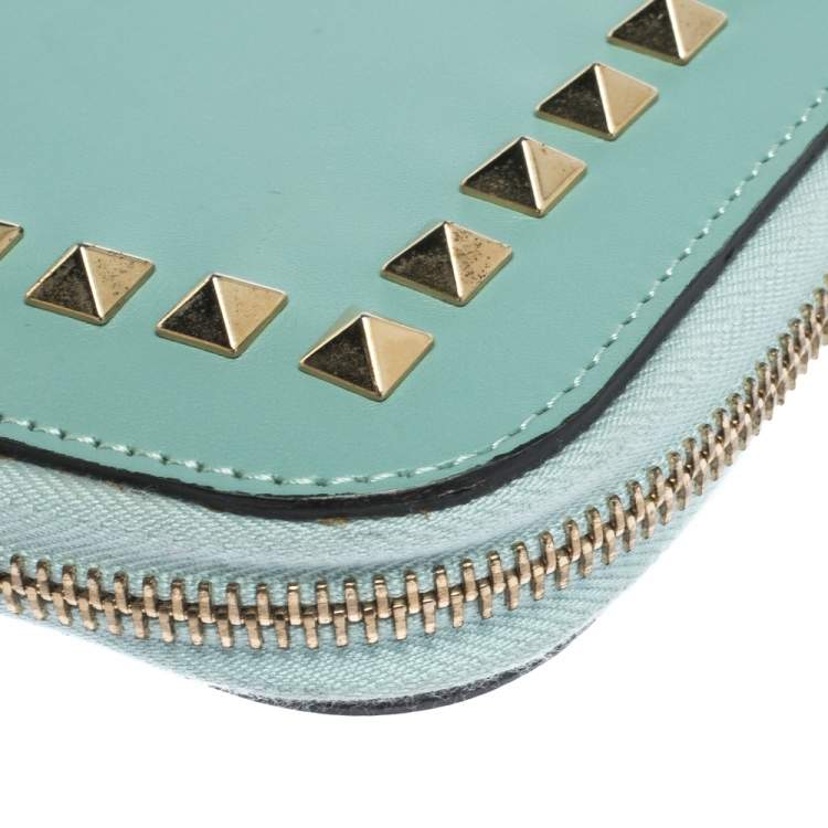 Pre Owned Valentino Mint Green Leather Rockstud Zip Around iPad Case