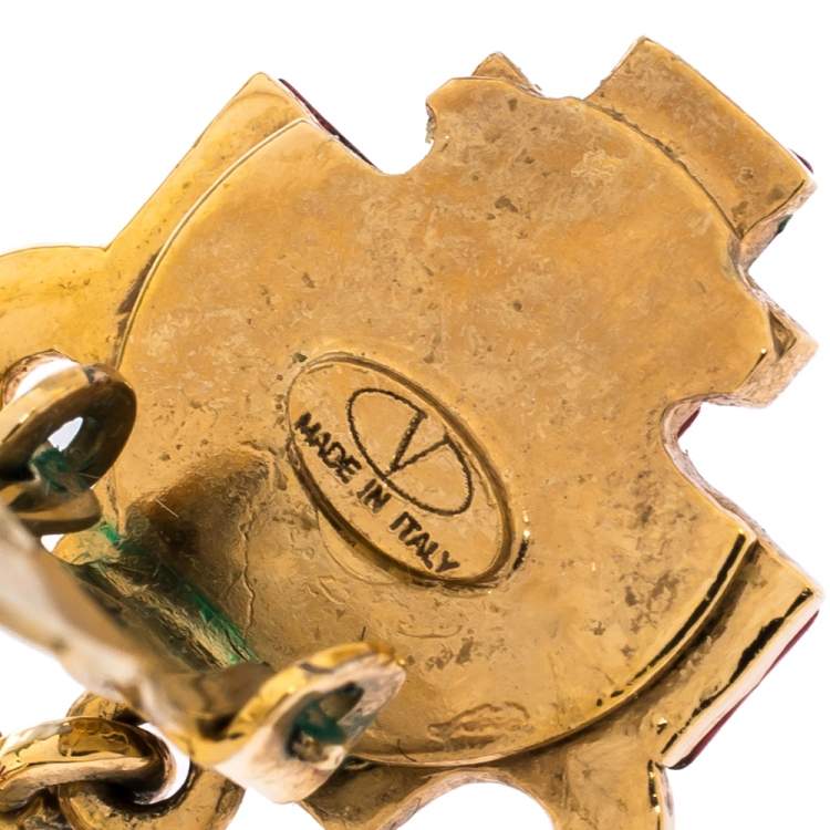 Pre Owned Valentino Red Resin Gold Tone Clip-on Dangle Earrings