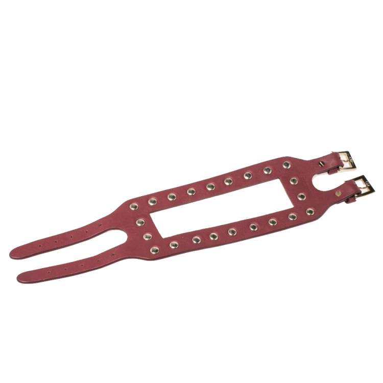مملوكة مسبقًا Valentino Oxblood Leather Gold Tone Rockstud Wide Bracelet
