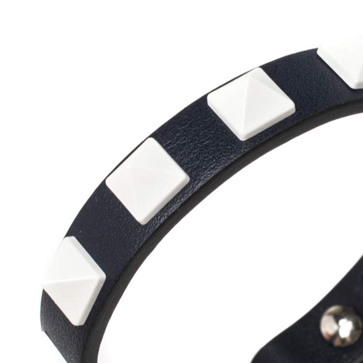 Pre Owned Valentino Dark Blue Leather Rubber Rockstud Bracelet