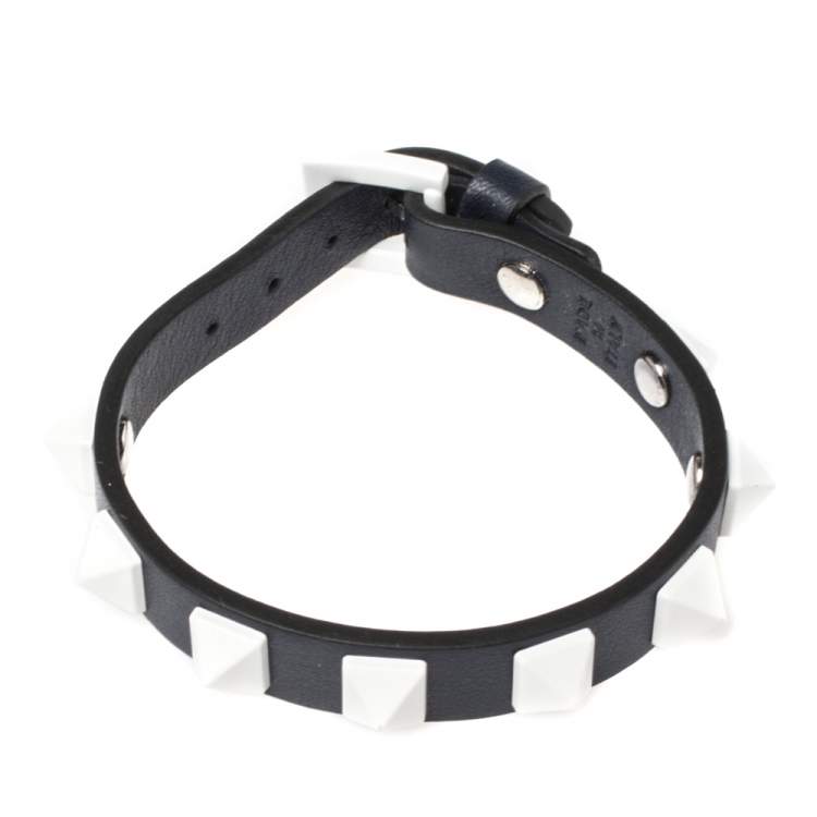 Pre Owned Valentino Dark Blue Leather Rubber Rockstud Bracelet