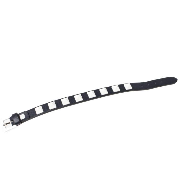 Pre Owned Valentino Dark Blue Leather Rubber Rockstud Bracelet