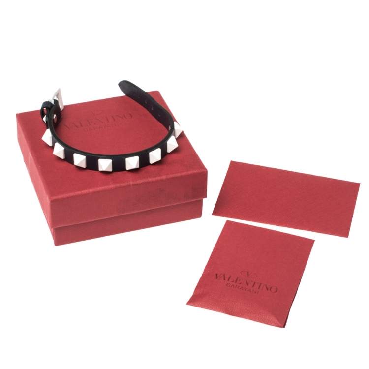 Pre Owned Valentino Dark Blue Leather Rubber Rockstud Bracelet