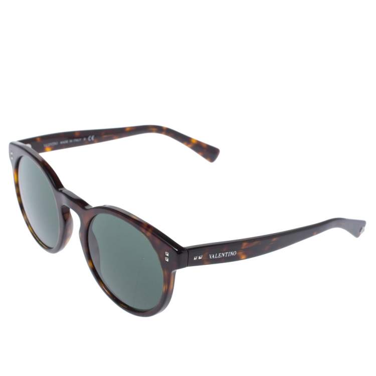 Pre Owned Valentino Havana/Smoke Green VA4009 Round Sunglasses