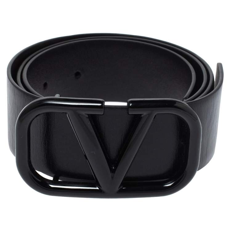 Valentino Black Textured Leather VLOGO Belt Size 80 CM Valentino