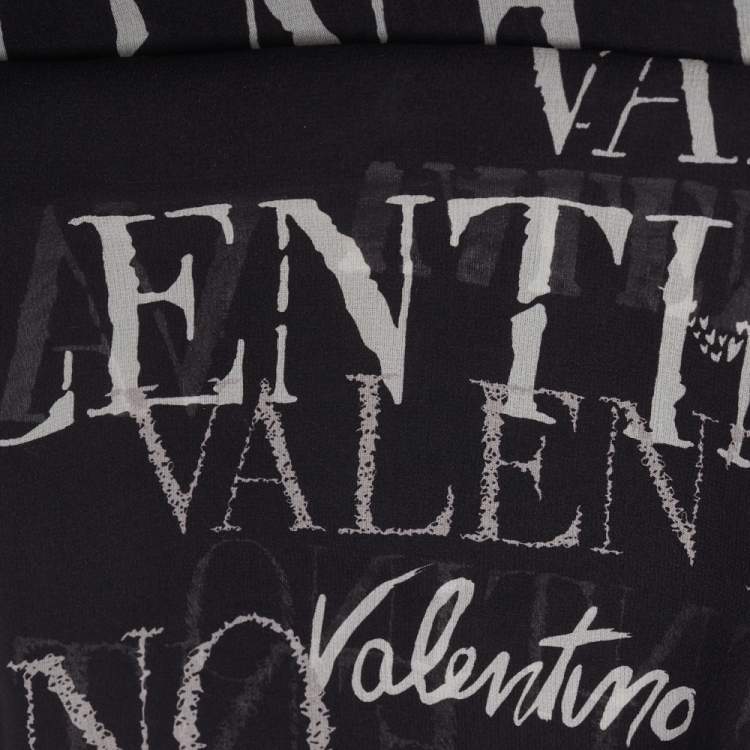 Pre Owned Valentino Black Floral Signature Print Silk Scarf