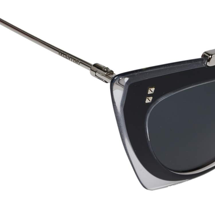 Pre Owned Valentino Black & Clear / Grey VA 4041 Cat Eye Sunglasses