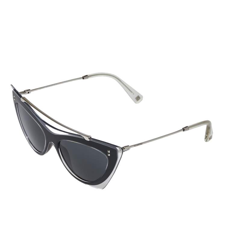Pre Owned Valentino Black & Clear / Grey VA 4041 Cat Eye Sunglasses