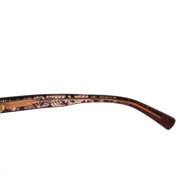 Pre Owned Valentino Bordeaux/ Brown Gradient Lace Detail V668S Round Sunglasses