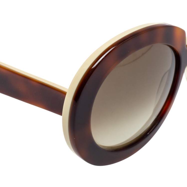 Pre Owned Valentino Ivory & Havana/ Grey Gradient V707S Oversized Sunglasses