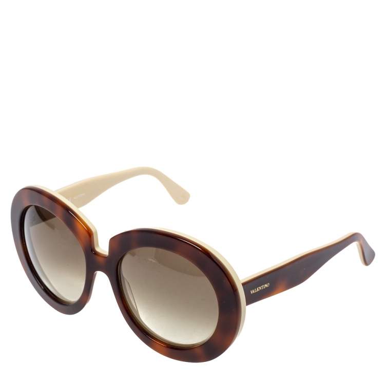 Pre Owned Valentino Ivory & Havana/ Grey Gradient V707S Oversized Sunglasses