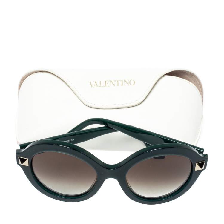 Pre Owned Valentino Green/ Brown Gradient Rockstud V 696S Round Sunglasses