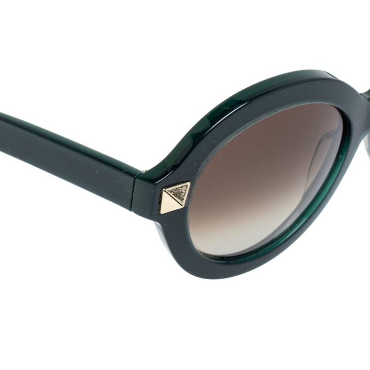 Pre Owned Valentino Green/ Brown Gradient Rockstud V 696S Round Sunglasses