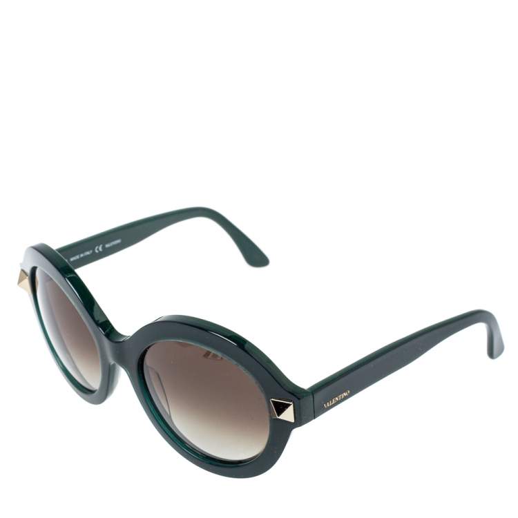 Pre Owned Valentino Green/ Brown Gradient Rockstud V 696S Round Sunglasses