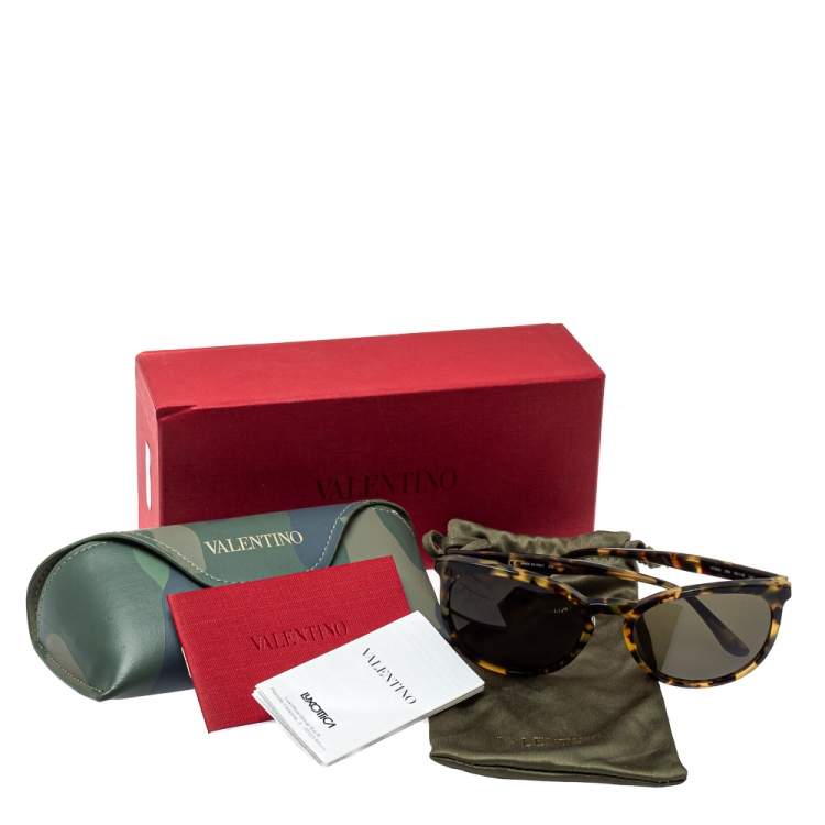 Pre Owned Valentino Havana/ Green V726S Round Sunglasses