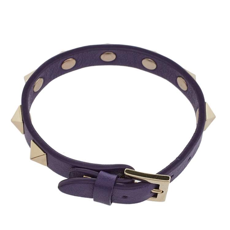 Pre Owned Valentino Purple Leather Rockstud Wrap Bracelet